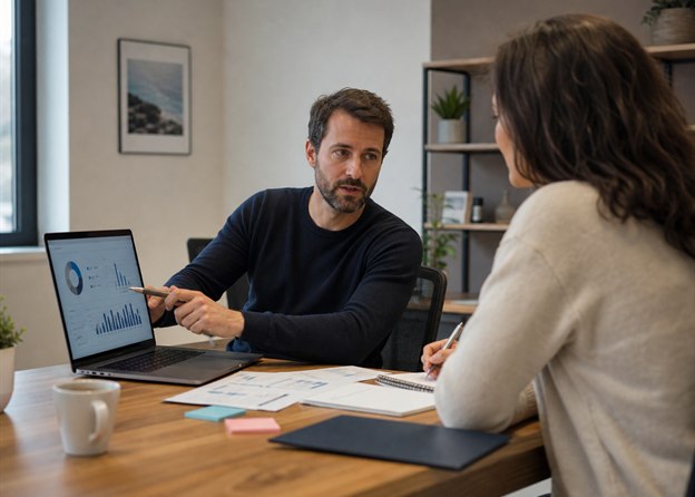Prestataire de services présentant des résultats à une cliente
